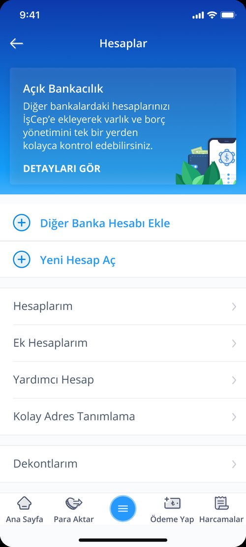 Accounts page — with banner area of Open Banking